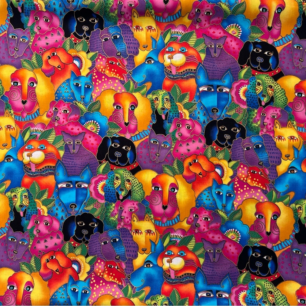 Laurel Burch fabric-“Metalic Dogs” of “Dog & Doggies” Design